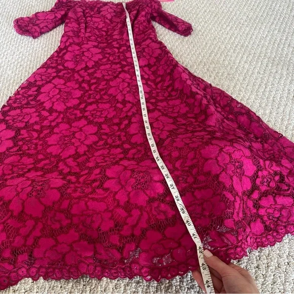 Rickie Freeman for Teri jon Fuchsia lace tulle Midi Dress size 2 - Picture 7 of 10